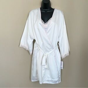 Lilac & London White Pink Trim Satin “Mrs.” Chemise Slip and Wrapper Robe